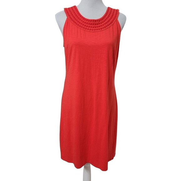 Tommy Bahama Size S Bright Coral Color Pearl Embroidered Sleeveless Shift Dress - Picture 1 of 13